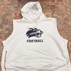 Nike Dri-Fit White Sleeveless Hoodie Vest With WCU Cat Head Logo.